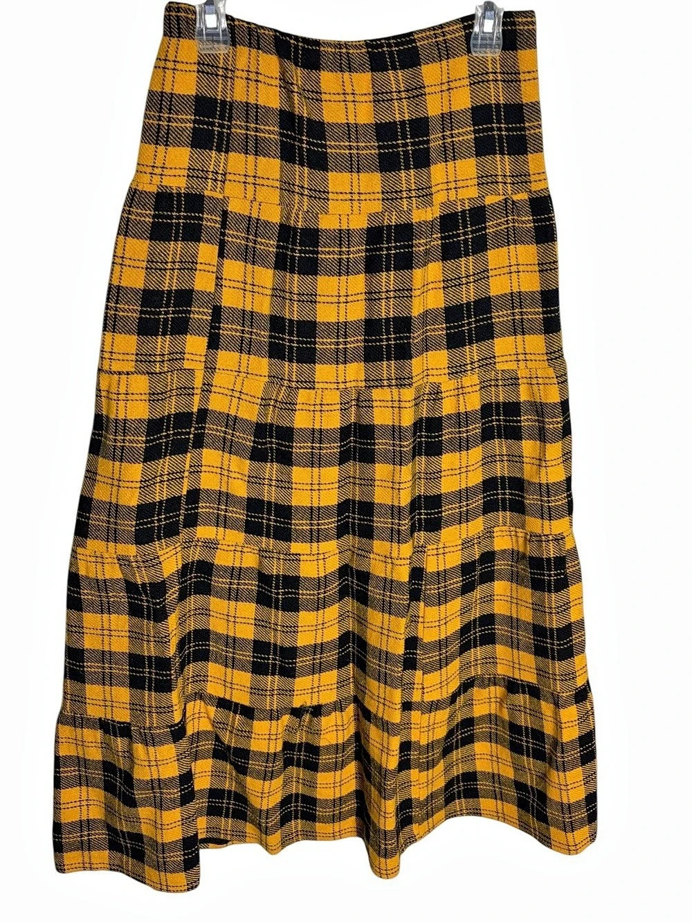Vintage Yellow & Black Plaid clueless Midi Skirt fits like size S/ M